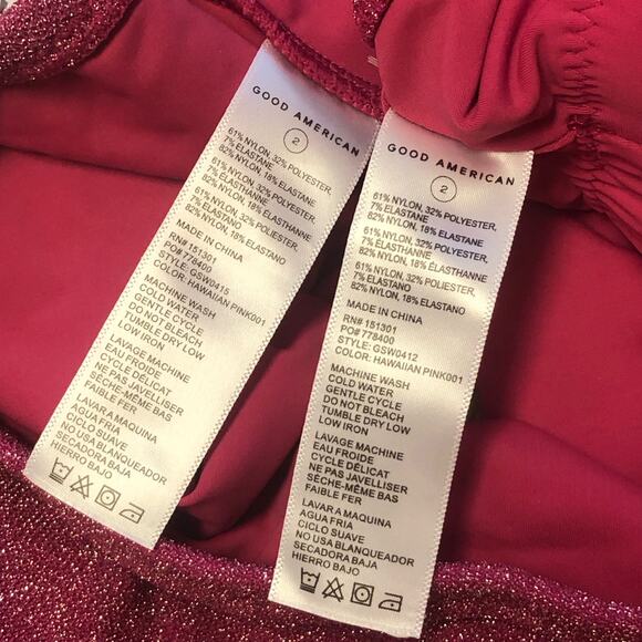 Good American Hawaiian Pink Sparkle Scoop Top and Swim Brief Bikini Set Size 2 - Picture 10 of 11